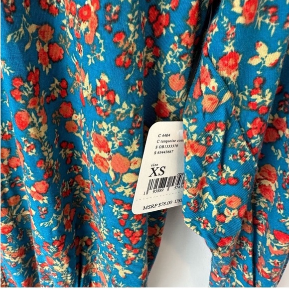 Free People Kaya Floral Printed Plunge Neckline Long Sleeve Bodysuit Turquoise - Picture 9 of 13